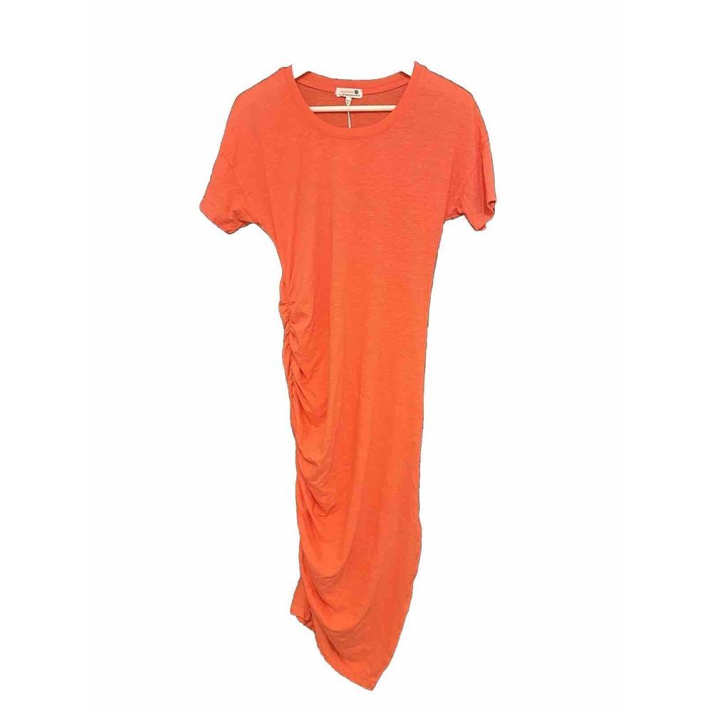 New Anthropologie Sundry T-Shirt Dress Stretch Ruched Size 0 XS Coral Beachy